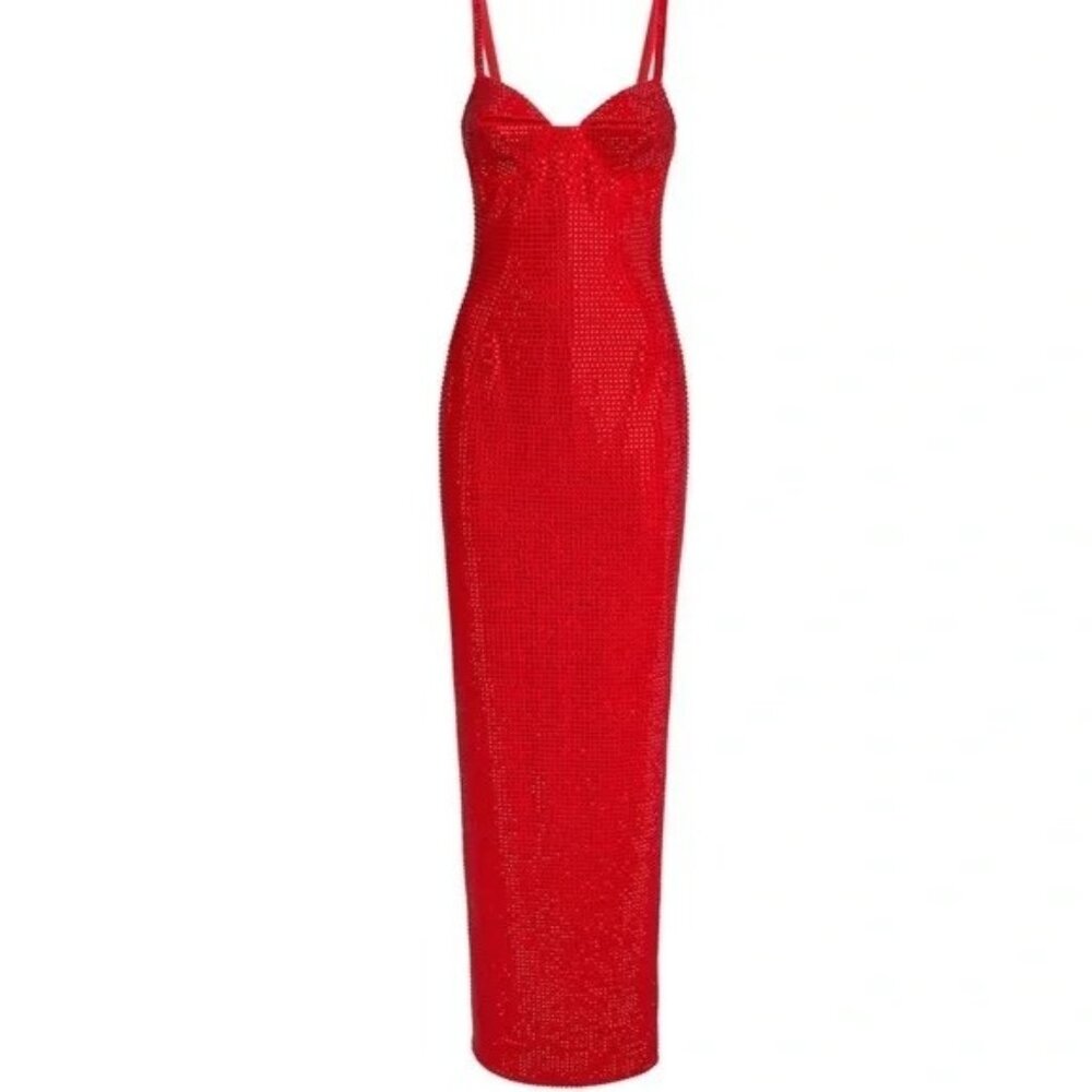 AREA Red Sequin Maxi Dress